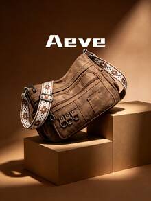 Bohemian Style Women's Crossbody Bag, Multi-Pocket Zipper Closure, Vintage Elegant Streetwear Shoulder Bag, Lightweight Outdoor Portable Square Bag, Fits Phone Camera Coins Cosmetics, Casual Chic Tote, Soft Solid Color Minimalist PU Leather, Polyester Lining, Suitable For Travel, Vacation, Party, Business Trip, Mommy Bag, Detachable Shoulder Strap - Rust Brown - View 3
