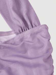 Vestido de malla de longitud media con un hombro, fruncido y efecto ombré - Morado Violeta - Ver 3