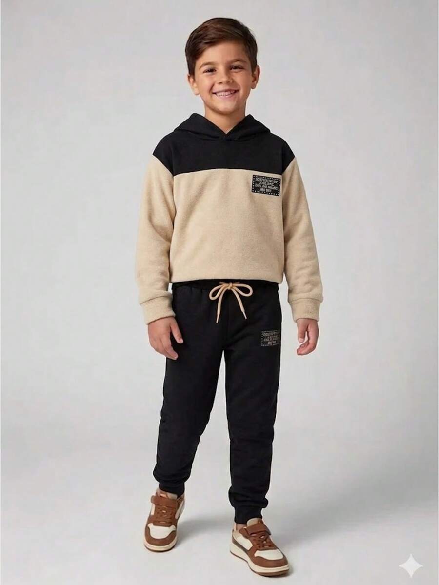 Boys' Winter Fleece Set With Hood, Pants And Jacket - 黑色 - 查看 1