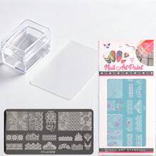Square Transparent Silicone Nail Art Stamp With Lace Floral Nail Stamping Plate Set, High Transparency, Alcohol Wipeable, Rectangular Jelly Nail Stamp With Scraper, Perfect For DIY Nail Art & Salon Manicure - Clear - View 15