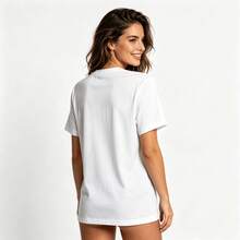 Tops para mujer de algodón de manga corta con cuello redondo y estampado de cruz para mujer, corte casual y ajuste regular. - Blanco - Ver 6