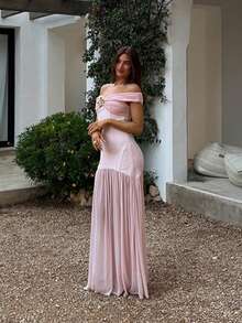 Vestido Envolvente Bandeau Hombreros Al Aire Estilo Chic Vendido Popular - Rosa - Ver 2