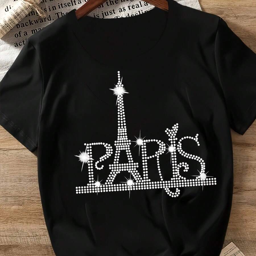 Camiseta para Mujer con Diseño de Cerezas Doradas Brillantes - Negro - Ver 1