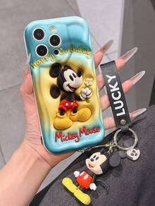Disney Mickey Mouse Phone Case With Mickey Charm And Lanyard - Cute Mickey Protective Case With "Happy Birthday" Quote And Gradient Background Design, Equipped With Delicate Mickey Decorative Lanyard And Beaded Bracelet For Easy Carrying, Compatible With IPhone 17, 16, 15, 14, 13, 12, 11 Pro Series, Ideal For Birthdays, Holidays, Anniversaries, Graduation Gifts, Or Any Special Occasion To Surprise Family, Friends, Classmates, And Loved Ones. - 白色 - 查看 5