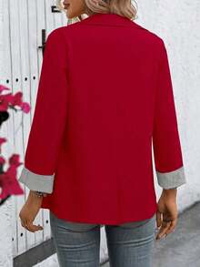 Clasi Chaqueta ligera de estilo casual de negocios para mujer, con cuello de solapa, apta para el lugar de trabajo, de unicolor, para primavera/otoño - Rojo - Ver 2