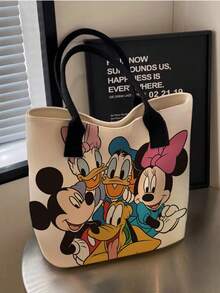 返校季 Disney 可愛卡通史迪奇圖案印花托特包（附拉鍊），帆布材質，適合女性日常購物與聚會，休閒風格托特包（附實品圖展示） - 彩色 - 查看 13