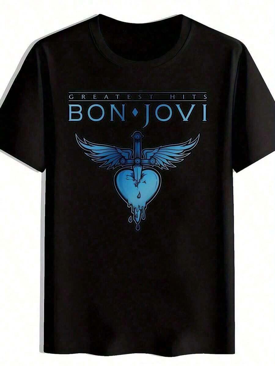 Camiseta gráfico de ellos mejores Éxitos de Bon para hombres - Camiseta de banda de roca antiguo conónico títulos de canciones, camiseta de manga corta transpirable con cuello redondo, lavable máquina camiseta casual para conciertos, playa y conjunto de ropa casual - Regalo para fanáticos de laúsica para todos ellos las estaciones (ajuste regular)-Vintage Calle Estilo Unisexo Suelto Algodón Corto Manga Tripulación Cuello Camiseta 100% algodón puro - Negro - Ver 1