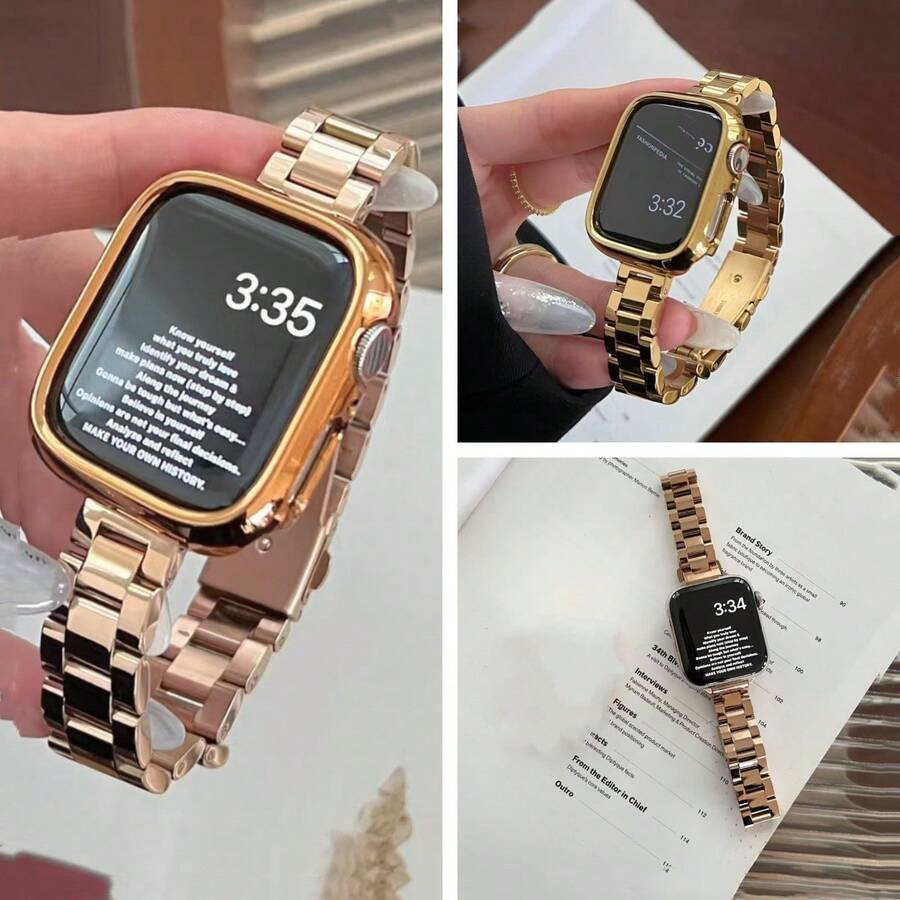 1條女款手錶錶帶 黑玫瑰金 金色 銀色 時尚高端 適用於 Apple 38/40/41(第10代 42) 42/44/45/46/49mm 49mm 45mm 44mm 42mm Series11 10 9 8 7 6 5 4 3 2 1 Ultra SE 低調奢華時尚金屬錶帶 適合生日禮物 - 彩色 - 查看 1