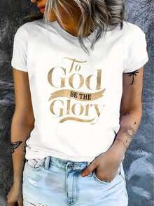 Women's Graphic T-Shirt, Casual Short Sleeve - 1 Piece, 100% Heavyweight Cotton, Comfortable Crew Neck, Soft And Cute 100% Cotton T-Shirt, Summer Outfits For Women, Free Shipping - 白色的 - 查看 3