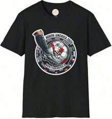 Camiseta Gráfica Retro Sporty Cup 2026, Camiseta de Fútbol 2026 con Banderas Norteamericanas y Estampado _The World Is Coming Home_, Regalo para Él - Negro - Ver 1