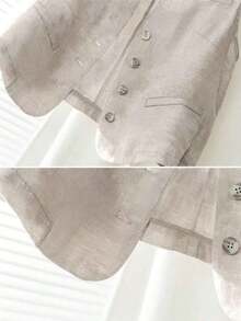 Chaleco corto de lino casual para mujer, color blanco, para primavera y verano - Beis - Ver 5