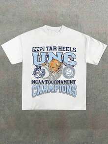 Graphic-Shirt Cotton Tees Size Plus,Men's 1993 UNC Graphic Design Round Neck Casual Summer Cotton 220g Classic-Fit White-Shirt ,Y2K,Oversized Shirt Men,Summer Tops - trắng - Xem 1