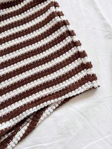 2 piezas Conjunto de top corto a rayas y shorts de cintura alta para mujer, adecuado para vacaciones, citas, té de la tarde, playa, crucero, viaje a la ciudad, festival de música, estilo bohemio de playa - Multicolor - Ver 4