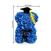 21cm Realistic Rose Flower Bear With Graduation Cap & Bow Tie, Graduation Season Gift For Classmates, Girlfriend, Graduation Party Favor - View 2