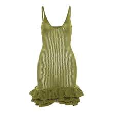 Women's Beach Dress, Sexy And Stylish, With A Strapless V-Neck Design And Ruffled Floral Bud Dress - Green - View 4