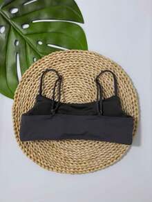 Simple Bikini Top With Thin Straps, Removable Padding, And Separate Adjuster, Polyamide - Grey - View 2