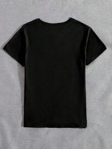 Camiseta Casual de Manga Corta con Estampado Floral, 1 Pieza, Cuello Redondo, Estilo Pullover, Top con Patrón Floral, Camisetas Gráficas para Mujer, 180g, 100% Algodón, Ropa de Verano para Mujer, 100% Algodón - Negro - Ver 5