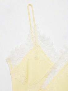 Seelio Nuevo Top de estilo lencería sexy con decoración de encaje, estilo europeo y americano, para mujer, color negro, para verano - Amarillo 2 - Ver 5