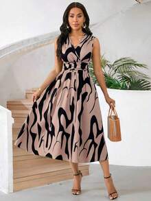 Vestido veraniego sin mangas de mediana longitud para mujer, de tela tejida con textura en color verde - Multicolor 3 - Ver 6