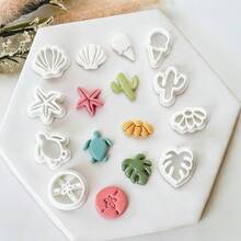 Bộ 8 khuôn cắt đất sét polymer hình bãi biển, hình sao biển, rùa màu hồng pastel, dụng cụ thủ công để làm khuyên tai, trang sức phong cách Boho, quà tặng thủ công mùa hè. - trắng - Xem 5