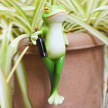 1pc Whimsical Resin Frog FigurationVibrant Garden Decoration With Wine Glasses And Wine Bottles, Outdoor/Indoor Hanging Decoration, Suitable For Flowerpots, Glass Containers, Fairy Gardens, Durable Outdoor Decoration - Frog - View 8