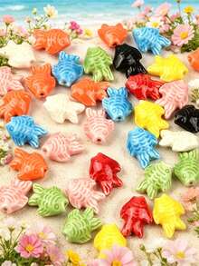 10/30/50/100 peças Pequenas Contas de Cerâmica de Peixe Adequadas para Colares, Pulseiras, Acessórios DIY, Chaveiros, Presentes de Natal Feitos à Mão - Multicolorido - Visão 8