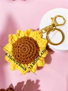 1 pieza/3 piezas Llavero de girasol de hilo trenzado, con mosquetón, accesorio de llavero decorativo para mochila, bolsa escolar, llaves, botella de agua, llavero práctico - Amarillo - Ver 5