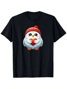 Camiseta con estampado de corazón y gorro de pingüino, top casual de manga corta y cuello redondo, versátil para uso diario, top casual, camiseta de manga corta para parejas, camiseta para hombre, camiseta con estampado de corazón, blusas para mujer, camisetas gráficas de verano para mujer, camiseta casual estampada para mujer, manga corta y cuello redondo, moda urbana local de primavera/verano. - Negro - Ver 7
