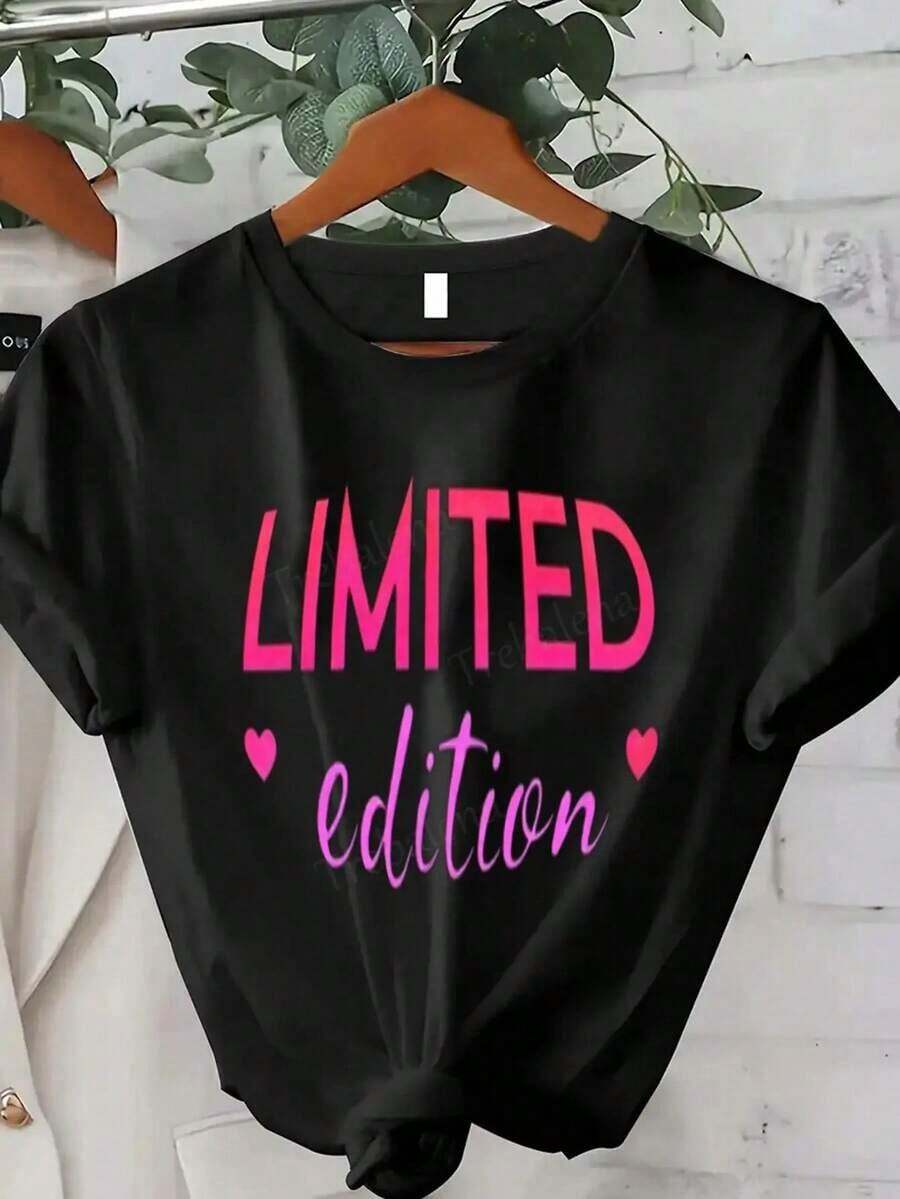 Camiseta Casual de Manga Corta para Mujer - Top Estampado de Cuello Redondo, Adecuada para Primavera, Verano y Uso Durante Todo el Año. Ropa Diaria para Mujer, Lavable a Máquina, Cómoda y Holgada, Textura Suave, Camiseta Básica Casual a la Moda, 100% Algodón. - Negro - Ver 1