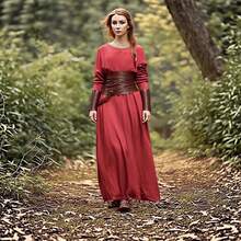 Medieval Retro Dress With Round Neckline, Long Sleeves, And A Slim Fit, Artistic Cotton-Linen Long Cosplay Dress For Women - Dark Grey - View 5