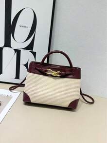 BV Bottega Small Andiamo Bolso de mujer tejido a mano de cuero genuinoBolsodebolso de manotipocuboconpatróntejidoparamujer,bolsodemarca,elegantebolsodemanoparaseñorabolsaderegaloexquisita,bolsodebolso de manodelujoparamujer,bolsocruzadodemodaparamujer,adecuadoparachicas,estudiantesnivel universitariodamasdeoficina,madresdemedianaedadparausodiario,comprasoficina,clase,reuniones,citas,actividadesalairelibretambiénunregaloidealparaBolso de paja y cuero BV para mujer, estilo casual de playa y vacaciones, con lazo metálico, de un solo hombro, bandolera, bolso de mano para mujer. - Caqui - Ver 8