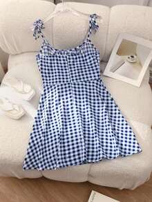 Vestido de tirantes con pliegues en el busto con estampado floral para ropa de Año Nuevo, vestido corto mini para mujeres - azul real - Ver 2