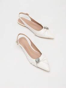 New Fashion Women's Pointed Toe Bow Tie Mary Jane Casual Flat Shoes, Backless Sandals - White - View 4