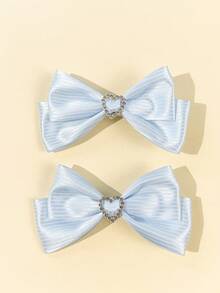 2pcs Women's Solid Color Lovely Bowknot Hair Clips,Hair Claws,Bobby Pin - Blue - View 2