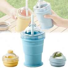 Portable Foldable Ice Ball Cup, Reusable With Straw, Lightweight Heat-Resistant Easy-Clean Collapsible Beverage Cup, Suitable For Travel, Camping, Office Use - Multicolor - View 11