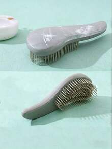 1pc,Minimalist Pink And Gray Padded Hairbrush With Handle, Unisex, Painless Hair Combing, Marble Massage Comb, Wet And Dry/Anti-Hair Loss Comb, Portable Scalp Massage Comb, Lightweight Travel Comb - Multicolor - View 7