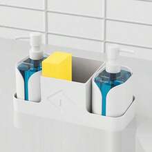 3-In-1 Kitchen Sink Caddy With 2 Soap Dispensers, Black Plastic Countertop Organizer For Sponge, Brush, Razor, Bathroom/Kitchen Storage Holder, Multifunctional Home Organizer, For Housewives, Home Cooks, Daily Use - Soap Dispenser - View 8