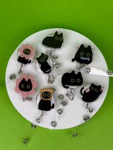 1pc Retractable Cat Badge Reel, Cute Black Cat Acrylic Expandable Badge Holder, Suitable For Nurses, Doctors, Volunteers, Teachers ID Badge, Valentine's Day, Back To School Gift - Multicolor - View 2