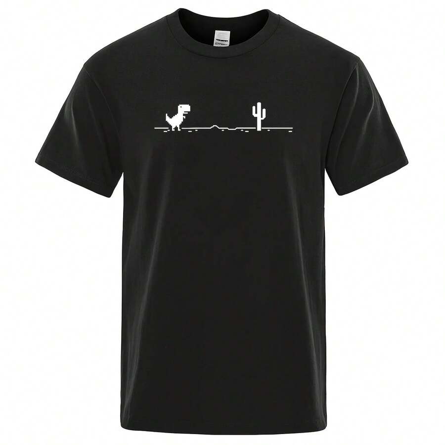 Camisetas con estampado de dinosaurio y Cactus para hombre, camisa divertida de algodón con cuello redondo, informal, básica, verano, 80327 - forma - Ver 1