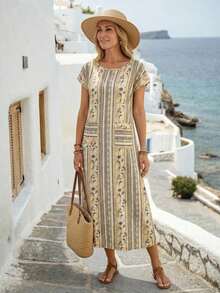 Vestido casual de mujer con estampado floral y manga corta, ideal para vacaciones de verano - Multicolor 3 - Ver 5