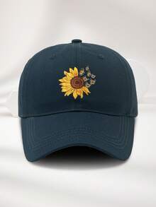 1pc Unisex Adjustable Size Sunflower & Butterfly Print Casual Baseball Cap, Versatile For Outdoor, Camping, Beach, Party, Breathable, Suitable For Spring, Summer, Autumn, Winter - A - View 6