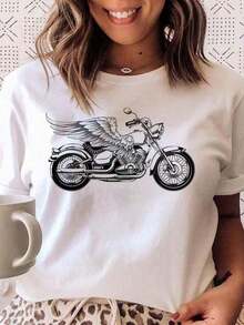 Camiseta de cicleta con alas laterales - cicleta, Motero, Camiseta de motero, Camiseta de piloto, Camiseta de motero, Camiseta de cicleta, Camiseta de motero, Piloto, Camiseta de aodón puro de alta calidad de 220g con impresión minimalista, tela suave y transpirable, cómoda y ho, adecu para uso diario, adecu para uso casual de oficina, apariencia diaria de primavera y verano, diseño elegante y juvenil Ropa de hombre Adecu para uso en verano, mangas cortas con estampado, blusas de mujer y mangas cortas estamps. - Blanco - Ver 2
