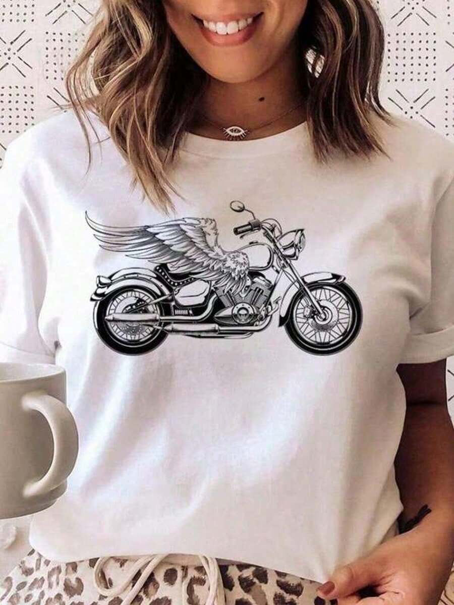 Camiseta de cicleta con alas laterales - cicleta, Motero, Camiseta de motero, Camiseta de piloto, Camiseta de motero, Camiseta de cicleta, Camiseta de motero, Piloto, Camiseta de aodón puro de alta calidad de 220g con impresión minimalista, tela suave y transpirable, cómoda y ho, adecu para uso diario, adecu para uso casual de oficina, apariencia diaria de primavera y verano, diseño elegante y juvenil Ropa de hombre Adecu para uso en verano, mangas cortas con estampado, blusas de mujer y mangas cortas estamps.