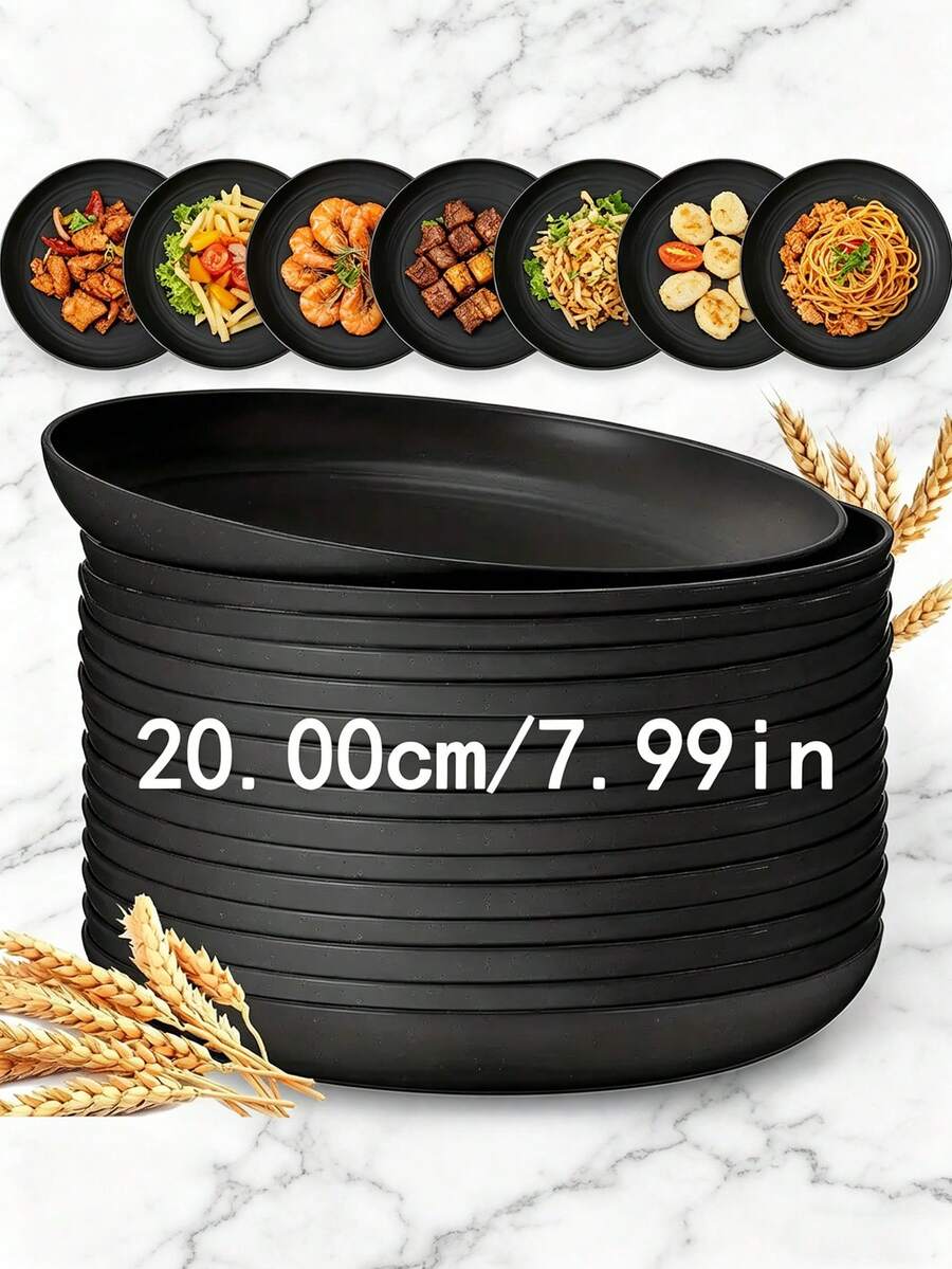 2/4/8 piezas Platos de plástico de 8 pulgadas, plato hondo ligero, plato reutilizable de PP, vajilla para jóvenes y adultos, negro - Adecuado para campamento de autocaravana, picnic, cocina, dormitorio, cocina, regalo de Navidad - Negro - Ver 1