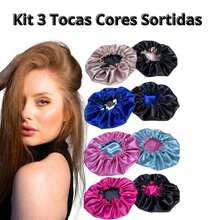 Kit 1/2/3/4 Toucas de Cetim IMPECÁVEL! Dupla Face / Sono Beauty - Hidratação Noturna/ Controle Frizz e Conforto Máximo - Kit 3 Unidades Cor aleatória - Visão 1