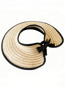 1 pièce Chapeau visière en paille de style à la mode pour femmes, chapeau de plage et de soleil, chapeau d'extérieur polyvalent et confortable, accessoire indispensable pour les voyages, les vacances, les fêtes de plage et les sorties quotidiennes - Multicolore - Voir 2