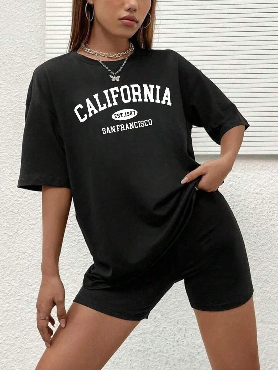 100% Cotton 180g Unisex T-Shirt, New York/Los Angeles Style - Y2K Streetwear Basic Loose Fit T-Shirt - Urban City Top For Couples - Premium Streetwear - 黑色5 - 查看 1