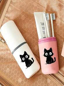 Organizador de baño todo en uno | Hecho de material PP duradero, anti-caída y de larga duración. El diseño llamativo presenta un lindo patrón de gato, con una taza de enjuague desmontable para una higiene diaria conveniente. El interior espacioso puede organizar varios artículos de tocador, incluidos pasta de dientes, peines, maquinillas de afeitar, convirtiéndolo en un elemento esencial para el hogar y los viajes. - Multicolor - Ver 3