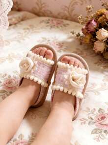 Giày sandal mùa hè cho bé gái, có nơ hoa, đế mềm, thích hợp cho váy cưới, giày tập đi cho bé sơ sinh, giày tập đi trong nôi. - Hồng - Xem 10