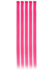 WIGGAGA 彩虹色 24 英吋 紫色/藍色/綠色/酒紅/粉色/棕色/金色/黑色/銀色/紅色 夾式接髮 6件/包 彩色派對挑染 24 英吋 多色直髮合成髮片 紫色粉色 - 玫瑰紅 - 查看 8